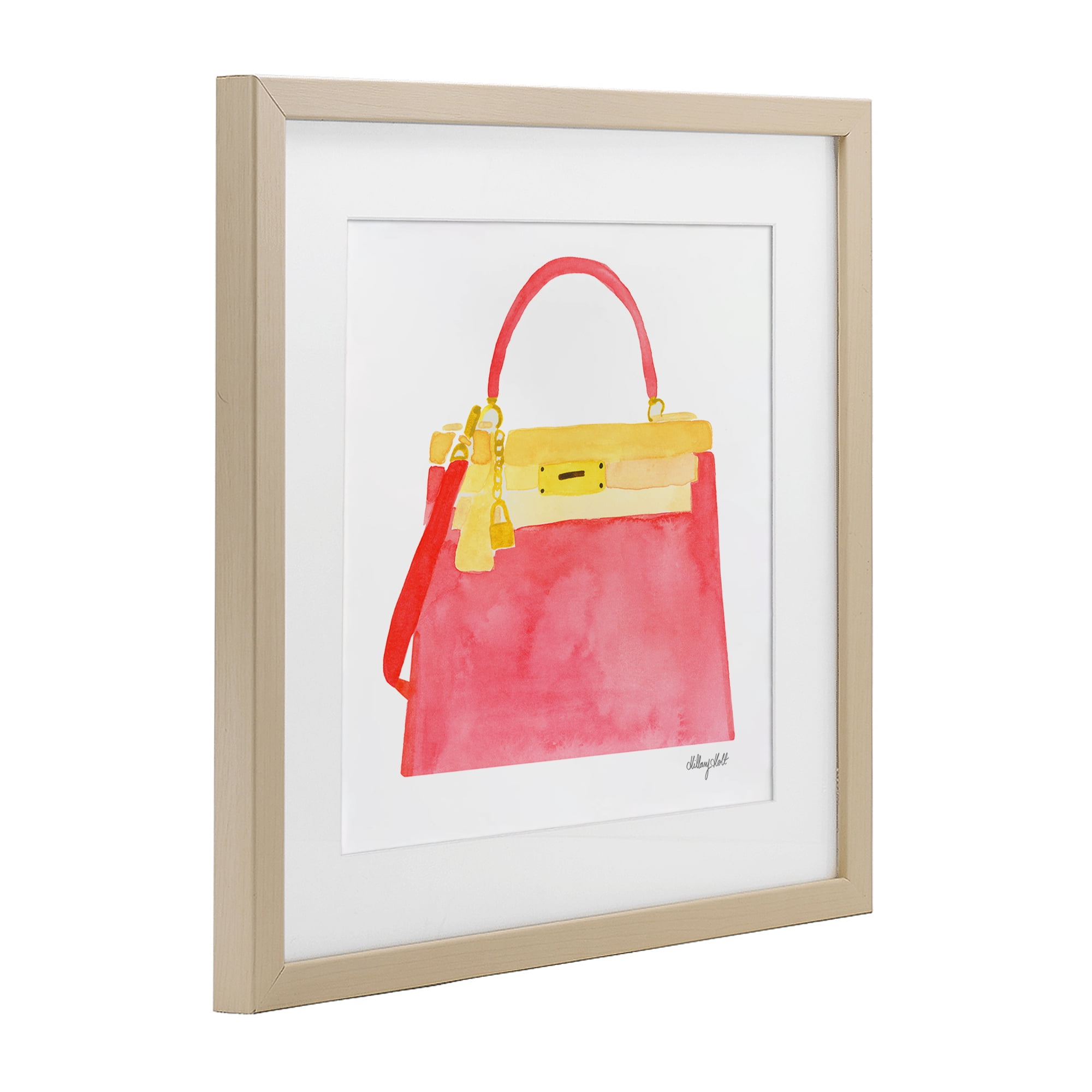Stupell Industries Elegant Coral Handbag Birch Framed Print Under Glass, design by Hillary Holt