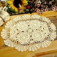 thumbnail image 1 of Clearance, Oval Dining Mat Crochet Lace Tablecloth Vintage Handmade Crochet Cotton Edge Tablecloth Flowers, 1 of 3