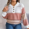 thumbnail image 7 of XPMWRP Women's Hallow Out Button Down Sweaters Crochet Striped Sweater Lightweight Henley Neck Pullover Tops Trendy Color Block Pink L, 7 of 7