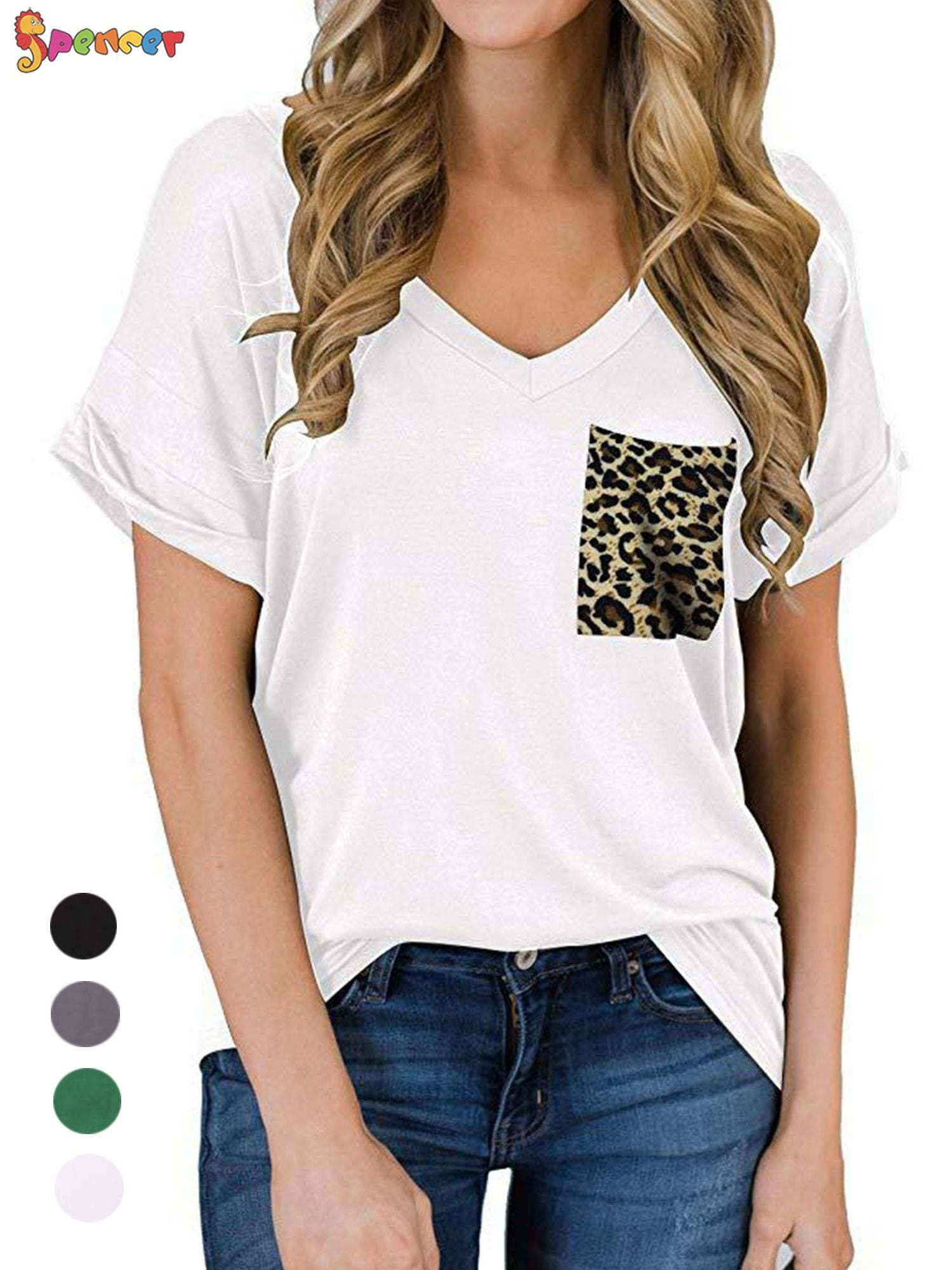 Casual Loose V Neck Basic Tunic Tees 