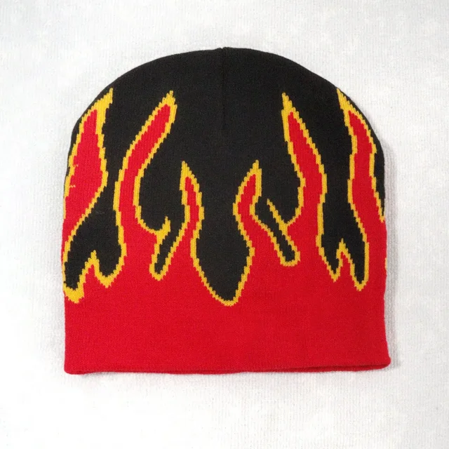 Gorro turbante con llamas, gorro tejido, gorro de invierno, gorro Trilby de lana con forro polar, gorro de punto para mantener el calor, gorro de media, Skullies