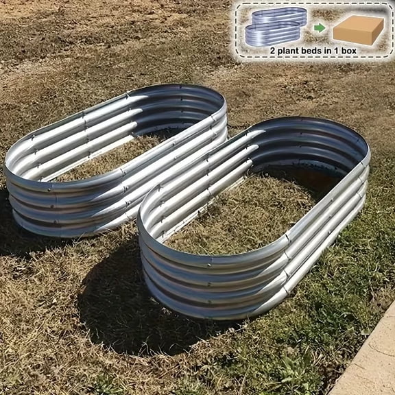 WELKA 2 Pack Galvanized Metal Raised Garden Bed, 4ft×2ft×1ft Oval Elevated Planter Box, Open Bottom Metal Raised Bed for Vegetables, Herbs, Flowers, Backyard Patio Outdoor Gardening