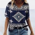 thumbnail image 1 of Puntoco Mujeres Casual Retro Occidental Manga Corta Cuello en V Geometría Estampado Étnico Blusa Camiseta tops Puntoco Puntoco-6655, 1 of 8