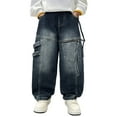 thumbnail image 3 of Boys Pants Boys Casual Denim Pants Straight Leg Loose Fit Wide Leg Trousers Fall Fashion Comfortable Blend Kids Trousers, 3 of 4