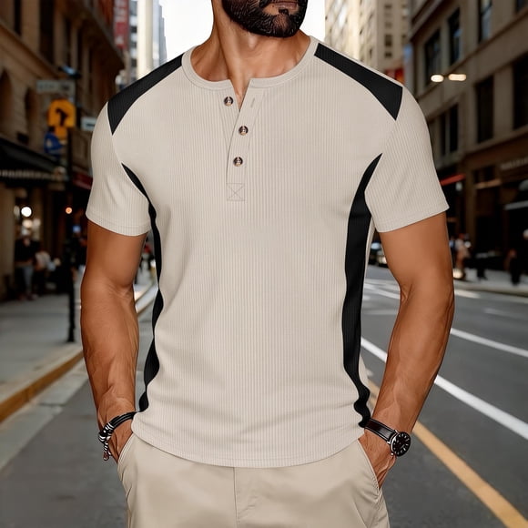 Kalauyu Mens Henley Shirts Short Sleeve Summer Casual Classic T Shirts Pocket Button Shirt
