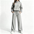 thumbnail image 2 of Lmueinov Two Piece Sets for Women Fleece Sweatsuit Button Mock Neck Sweatshirts Wide Leg Sweatpants Workout Lounge Sets with Pockets Fall Casual Outfits, 2 of 6