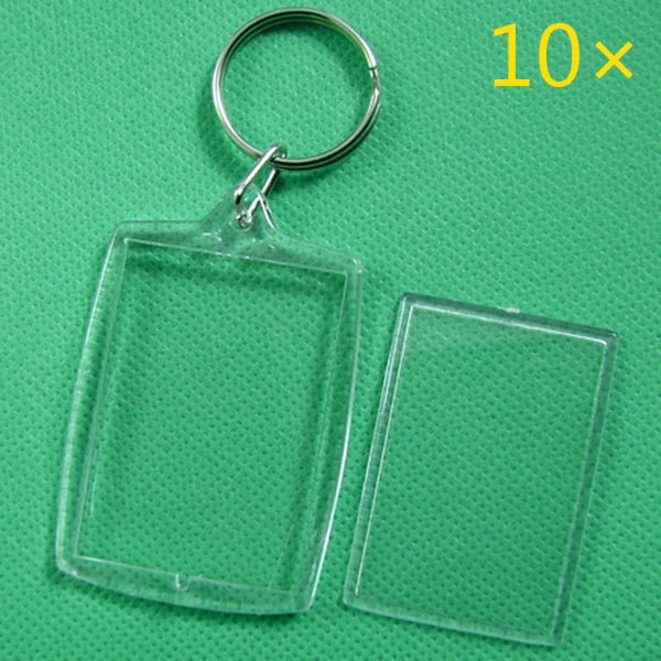 10pcs Clear Heart Blank Plastic Insert Photo Picture Frame Key Ring Keychain 