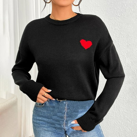 Zylanna Women's Pullover Sweaters, Crew Neck Fashionable Solid Color Long Sleeve Loose Tops for Women Black