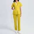 thumbnail image 4 of WTOBBY Women's Fashion V-Neck Short Sleeve Scrubs Set with Pocket, Solid Color Nursing Uniform, Medical Workwear for Caregivers, Stylish and Professional Look,Yellow M, 4 of 5