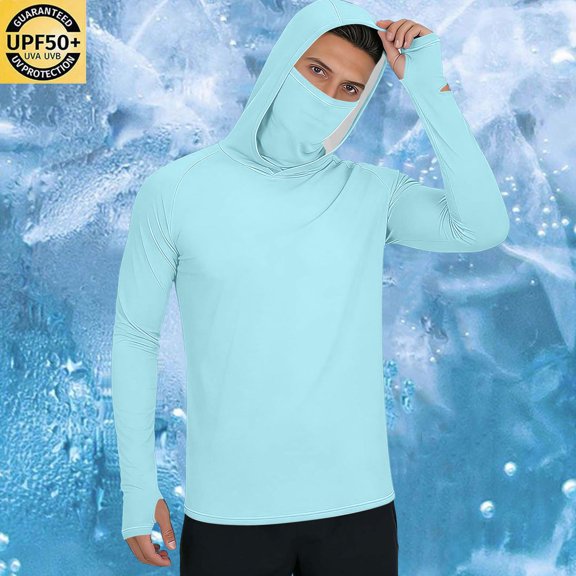 UPF 50 Fishing Shirts for Men, Long Sleeve Sun Protection Hoodies, Outdoor Hiking Running Swimming Workout Shirts