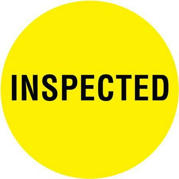 TapeCase INVLBL-026"Inspected" Inventory Control Label in Yellow [Pack of 1000] - 2 in. Circular Label for Marking, Color Coding, Notating Inventory Items