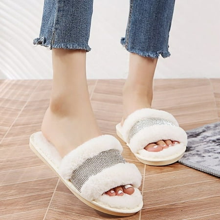 

2022 Women Shoes Warm Women Slippers Warm Light Faux Fur Cozy Shoes For Women Furry Women Slippers Flats Slides Female Footwear