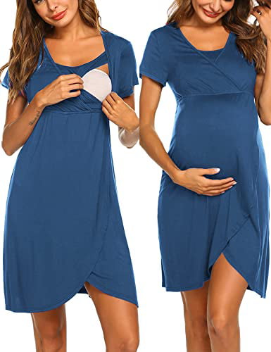 Ekouaer Striped Nursing Maternity Dress for Women Soft Casual Half Sleeve Breastfeeding Dress S-XXL