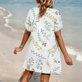 thumbnail image 2 of WULMLEO Women's Cover Up Short Sleeve Bathing Suit Floral Dress V Neck Beach Coverup Dress with Pockets White S, 2 of 4