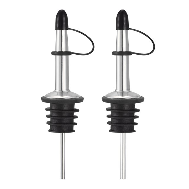 Uxcell 2 piezas de vertedores de acero inoxidable, vertedores de vino con tapas de goma para verter líquidos, aceite y vino, plateado