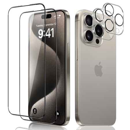 [2+2 Pack] for iPhone 15 Front Screen Protector + Camera Lens Protector Tempered Glass, Anti-Scratch, HD Clear Film [6.1 inch]