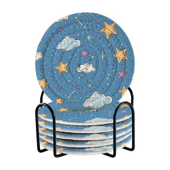 Cloud and Star Coasters with Holder for Coffee Table 6 Pcs Drink Coaster Sets Absorbent for Home Decor 4 inch
