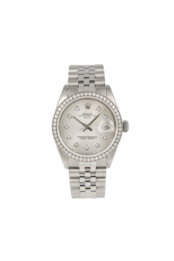 Pre-Owned Rolex Date 34MM 1501 Silver Diamond Dial Diamond Bezel Stainless Steel Jubilee Bracelet 1.2ct