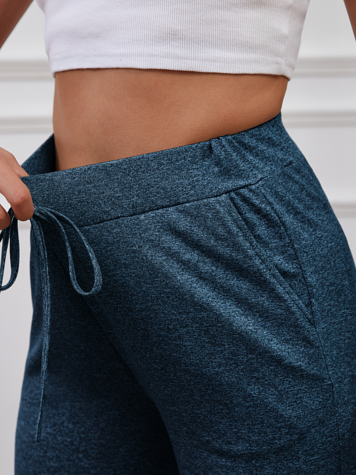 thumbnail image 7 of Lounge Pants for Women Pajama Pants High Waisted Casual Pants Plus Size Stretch Long Wide Leg Pants Bootleg Gym Fitness Pants Dark Blue XXL, 7 of 7