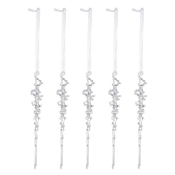 5PACK Christmas Icicle Ornaments,Hanging Acrylic Crystal Iridescent Christmas Ornament,Acrylic Snowflakes Icicle Drop Crystal Hanging Ornaments for Xmas Tree Winter Holiday Party Decorations