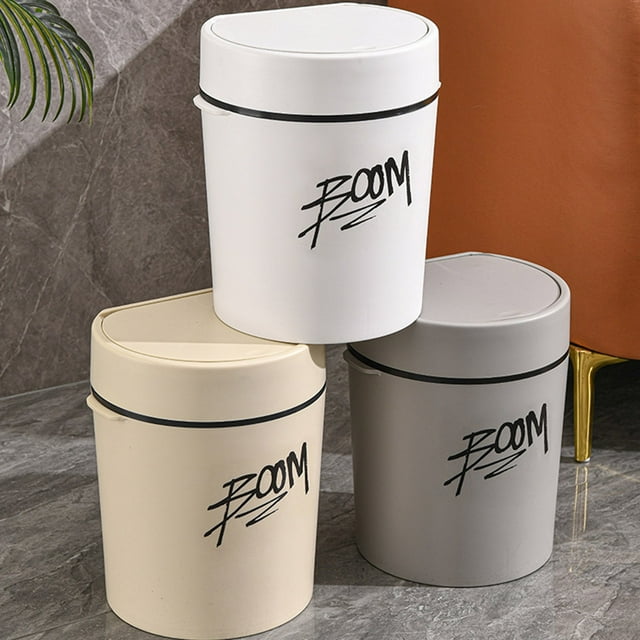 Xihbxyly Contenedor de Basura con Resorte, Tapa Sellada con Diseño Antiolor, Gran Capacidad, Fácil de Abrir con Solo Presionar, Impermeable y Resistente a La Humedad, Multiusos, Blanco, Gris y Caqui,