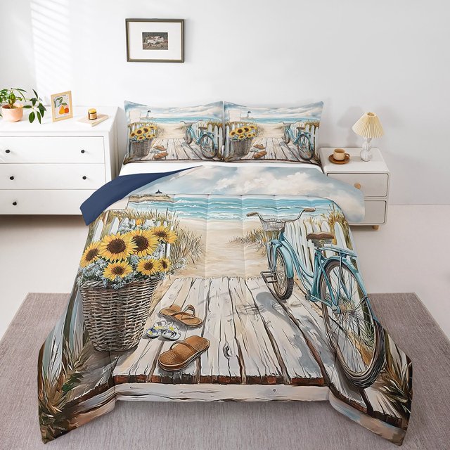 Erosebridal Ensembles de Couette Style Ferme Rustique Format Très Grand, Couette en Duvet Plage Côtière, Réversible 3 Pcs