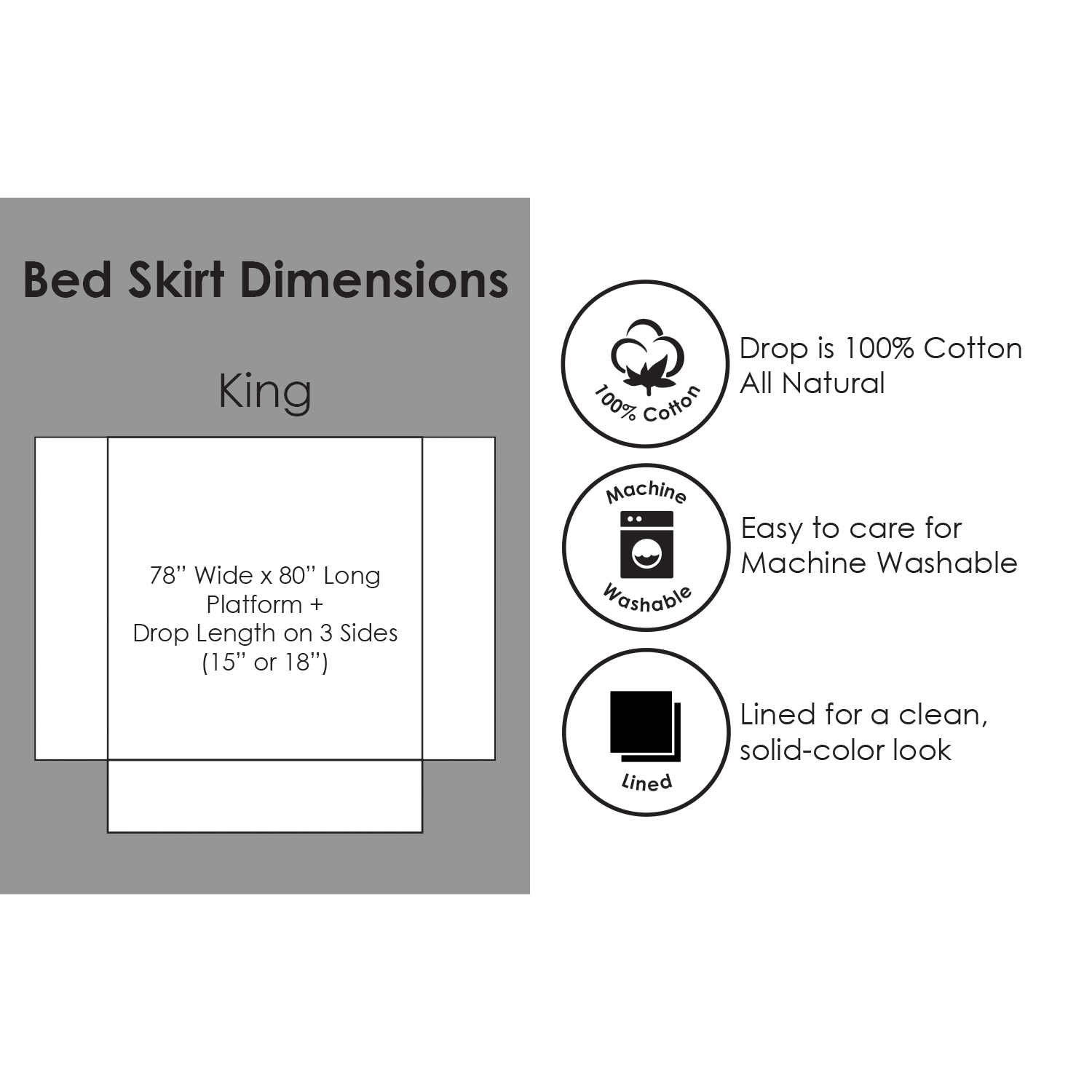 Global Trends 100% Cotton Voile White Bed Skirt, 15 Inch Drop Length Dust Ruffle, King