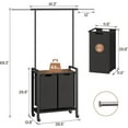 thumbnail image 3 of Laundry Sorter 2 Section Rolling Hamper with Hanging Rack & Wheels, Rustic Brown Laundry Basket Organizer for Laundry Room, 3 of 8