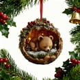 thumbnail image 4 of HCBY Christmas Round Woodland Bear Ornaments, 10cm Acrylic Carved Look Decor with Berry Accents, Set of Cozy Forest Animal Pendants for Xmas Tree(B,4"), 4 of 6