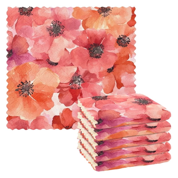 6 Pieces of Kitchen Towels 11x11Inch Kitchen Dish Cloths Kitchen Dish Towels Reuseable Cleaning Cloths Beautiful Red Flower