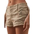 thumbnail image 1 of Shorts Boyfriend de cintura baja con costuras y bolsillos con solapa Cargo ShortsKhakiMedium, 1 of 5