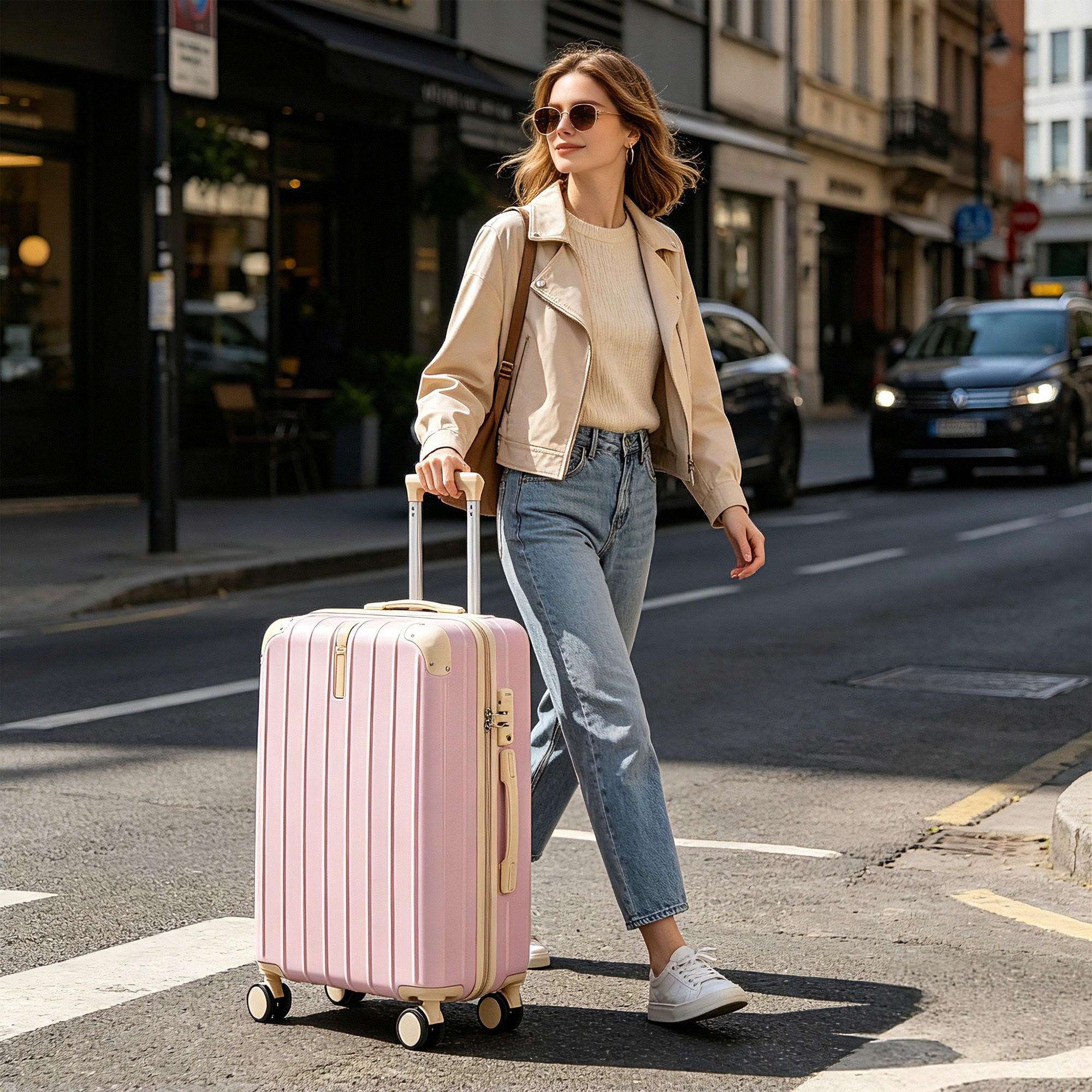 Euroco 3 Piece Luggage Sets, Lightweight Durable Hardshell Suitcase set with 360° Spinner Wheels,TSA Lock & Side Hooks,Large Checked Travel Suitcase for Family,Colorful