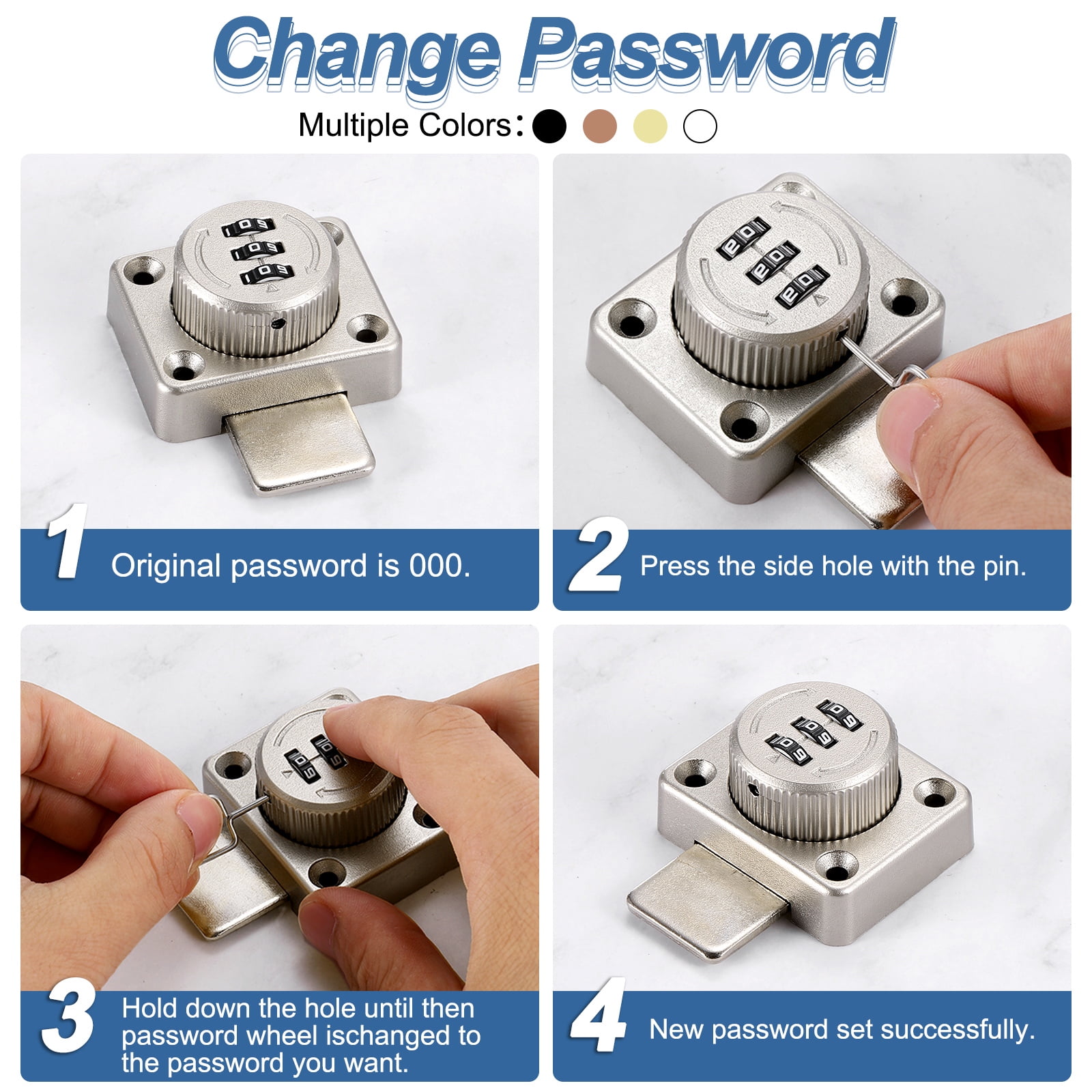 Cabinet Combination Lock Twist Knob Keyless Lock 3-Digit Password Latch Lock for Small Door Silver