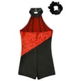 thumbnail image 6 of TiaoBug Kids Girls Sequins Halter Leotard Hip Hop Jazz Latin Dance Jumpsuit Unitard with Scrunchies Set Red&Black 4, 6 of 7