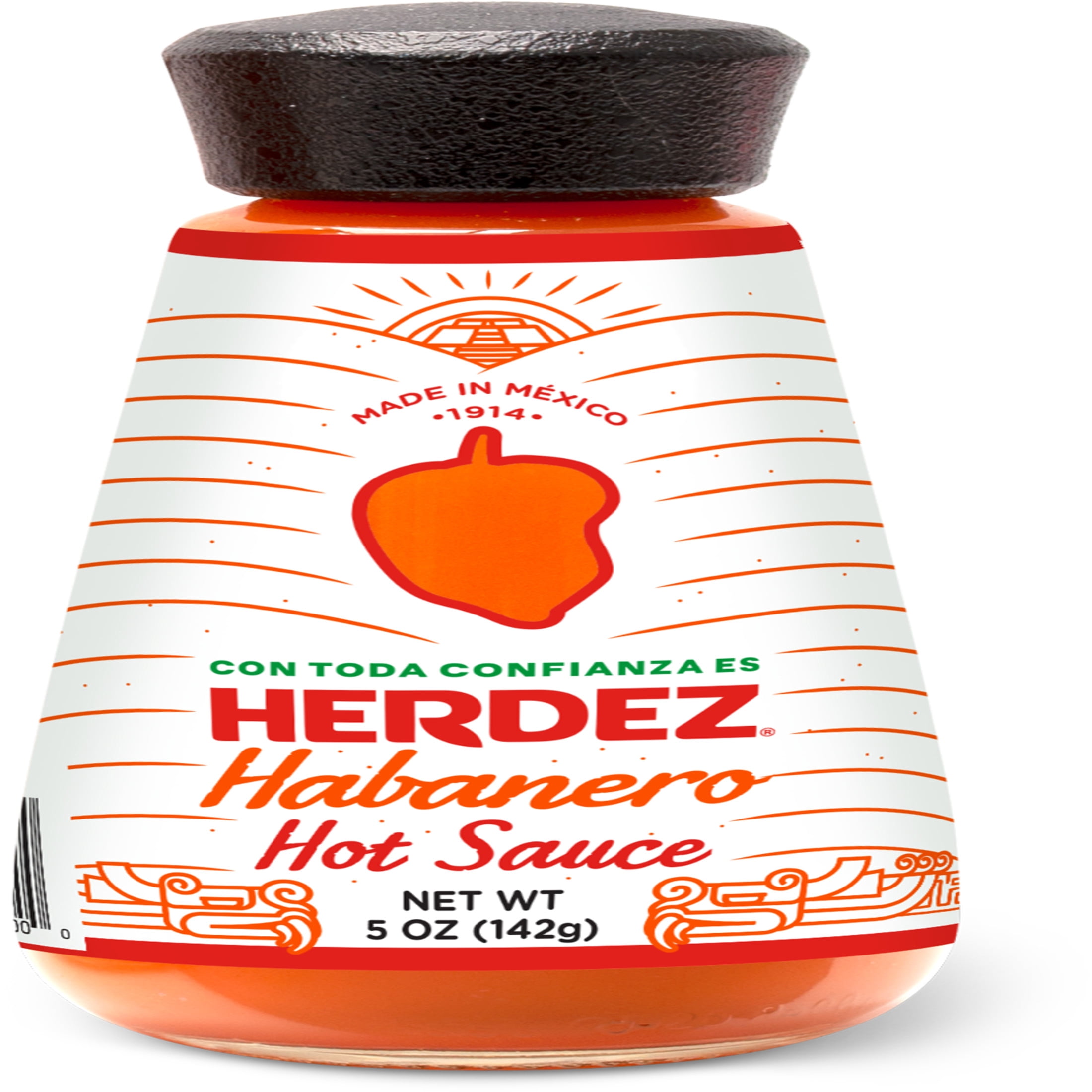 (4 pack) HERDEZ Habanero Hot Sauce, Shelf-Stable, 5 oz glass bottle