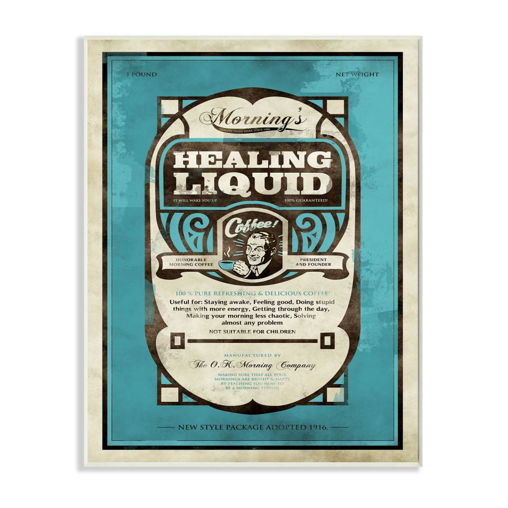 Stupell Industries Healing Liquid Coffee Vintage Comic Book Blue Design Wall Plaque by Ester Kay