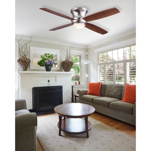 Zorion Flush Mount Ceiling Fan with LED and Remote Control Nickel