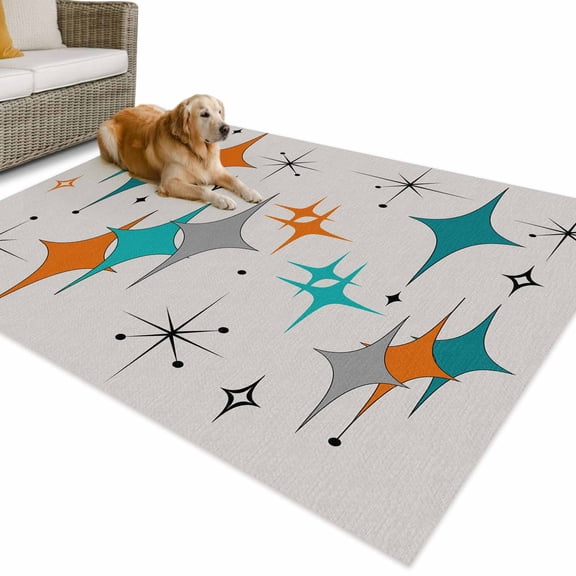 Outdoor Rug 6x9 ft Mid Century Modern Waterproof Outdoor Patio Rug Mat Non Slip Outside Area Rugs Carpet for RV,Camping,Porch,Deck,Pool,Balconybackyard,Gray Teal Orange