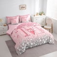 thumbnail image 2 of Erosebridal Dreamy Glitters Print Bedding Comforter Set for Girls, Pink Bling M Letter Full Bedding Set, Pink Reversible 7-Piece, 2 of 6