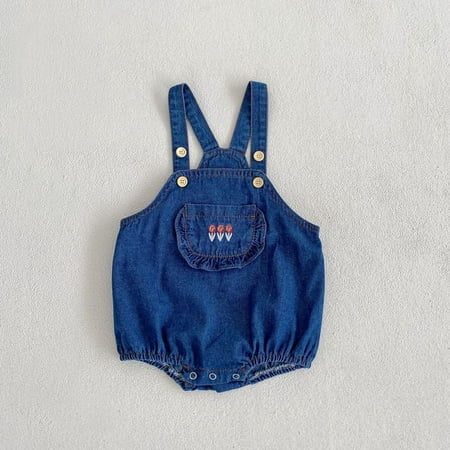 

DancePeanut Spring Baby Clothing Cute Rabbit Collar Stripe Long Sleeve Top Baby Girls Denim Jumpsuit Overall Infant Toddler Casual Outfit