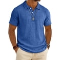 thumbnail image 3 of Men's Cotton Linen Polo Shirts 2026 Short Sleeve Casual Summer Shirt Slim Fit Breathable Textured Beach Top Navy S, 3 of 8