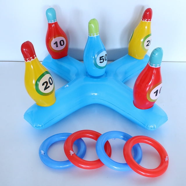 PVC Inflatable Water Basketball Set with Bowling & Cross Ring Toss Games - 57x52cm, Easy Inflation, Skill-Building Interactive Toy for Kids (7-14) & Adults, Perfect for Outdoor Pool Fun, Free