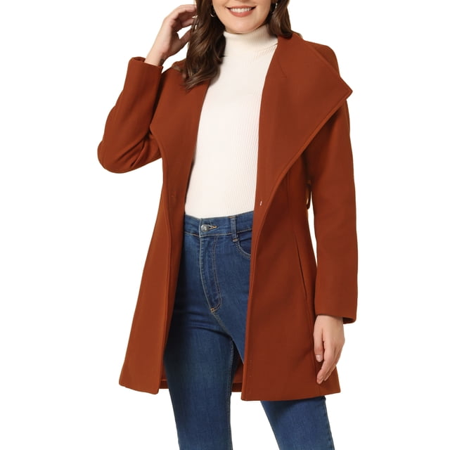 INSPIRE CHIC Trench-Coat Long Classique d'Hiver pour Femmes avec Col Montant et Ceinture m Rouge Marron