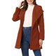 thumbnail image 1 of Abrigo largo con cinturón de manga larga y cuello alto para mujer Inspire Chic en rojo y marrón, 1 of 6