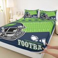 thumbnail image 3 of Manfei Rugby Game Gamer Queen Sheet Sets,Football Sport Lover Flat Sheet,Deepblue Green Queen Fitted Sheet For Teens,Breathable Home Decor,4-Piece, 3 of 7