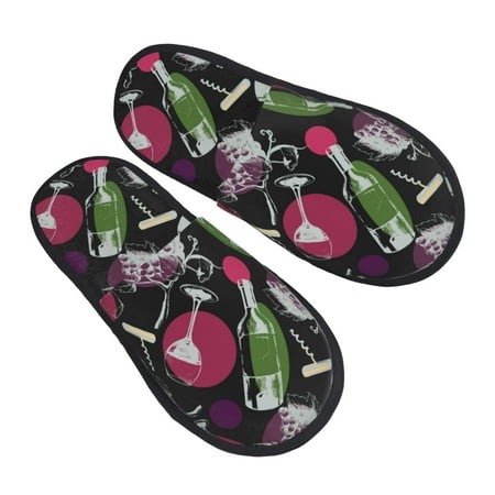 

House Slippers for Women Men - Wine Bottle Print No.9019 Soft House Shoes Fuzzy Slippers Lightweight Slip-On Cozy House Slippers for Woman Indoor Outdoor