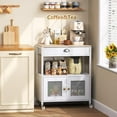 thumbnail image 3 of Buffets Coffee Bar Station, 3-Tier Small Coffee Stand Station with Storage, Farmhouse-Style Microwave Cart Featuring 2-Door Cabinet Ideal for Living Room, Entryway, Sideboards, 3 of 15