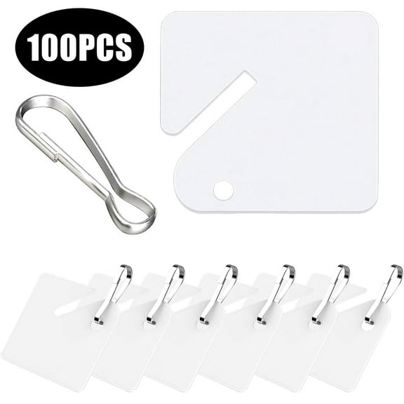 100 Pcs White Plastic Key Tags with Metal Snap Hooks – Sturdy Frosted Item Identifiers for Key Cabinets, Lockers, and Garage Organization Home and Office Use