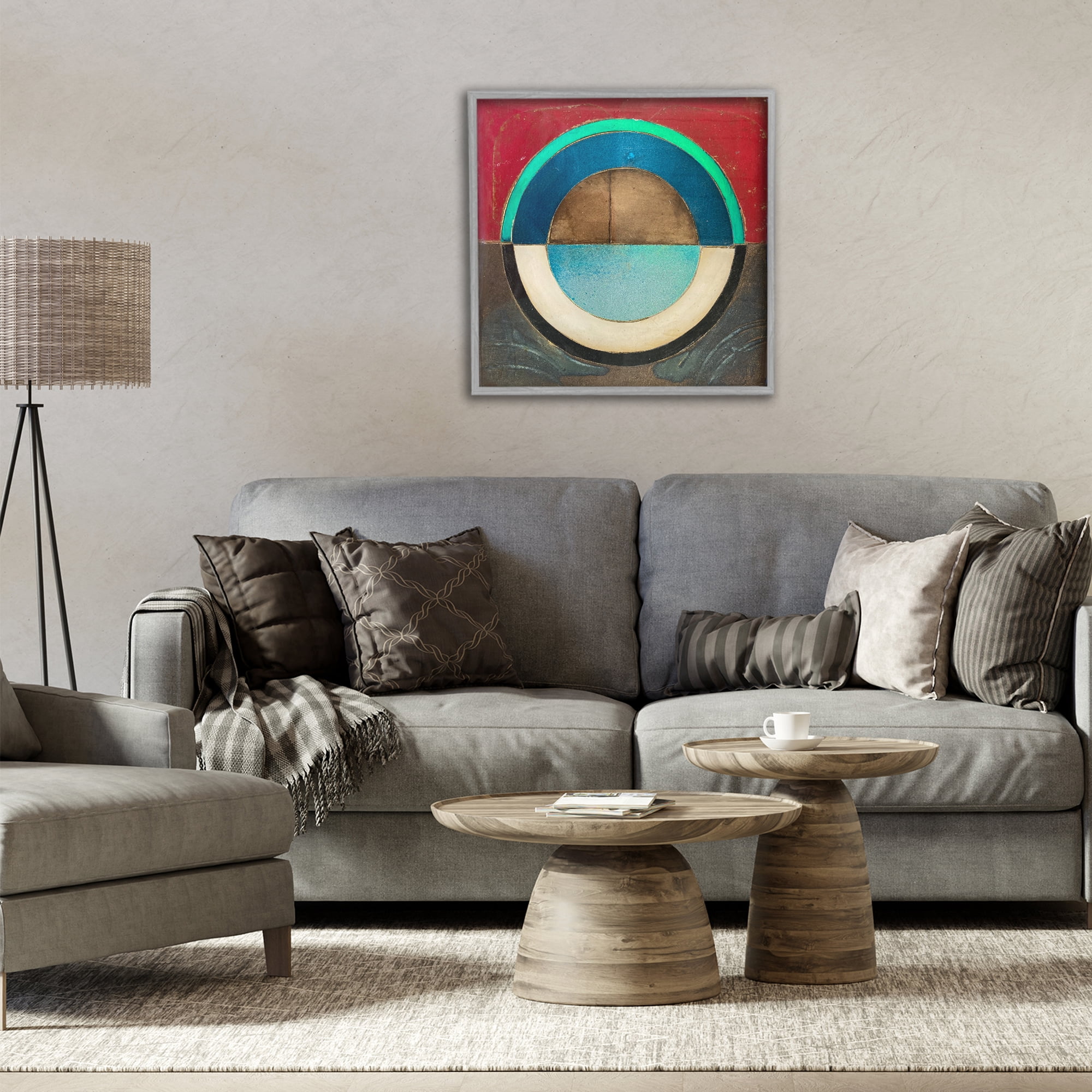 Stupell Industries Round Distressed Circle Gray Framed Giclee Art, design by Matthew Finger