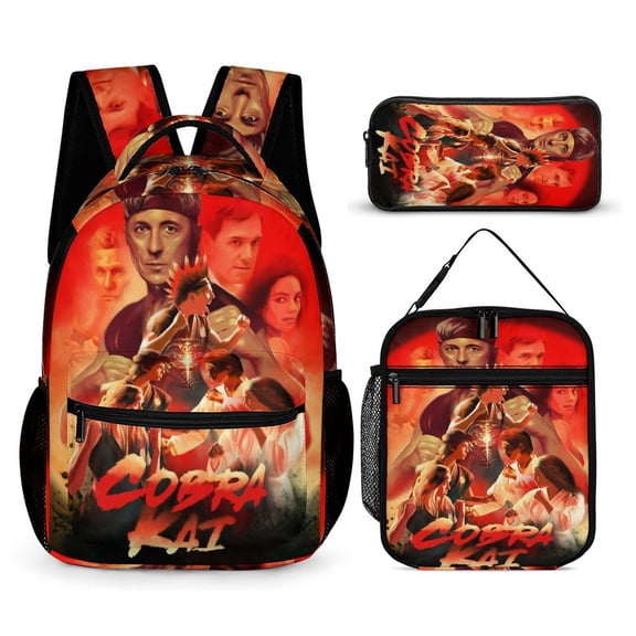 Cobra Kai 3 PC Backpack Set Casual School Bag Daypack with Lunch Bag Outdoor Travel Large Capacity BagsOne Size